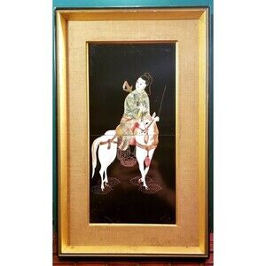 Samurai on Horse Lenwile Ardalt Artware Japan Framed Hand Painted Art Tiles
